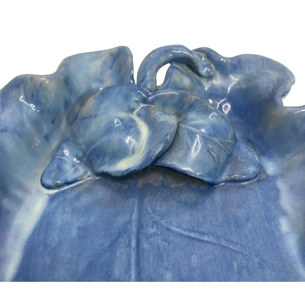 VTG Stangl Pottery Terra Rose Glazed Leaf Serving Tray Platter Blue 17.5